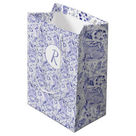 Delft Blue & White Rabbit Birds Ostermonogram Mittlere Geschenktüte