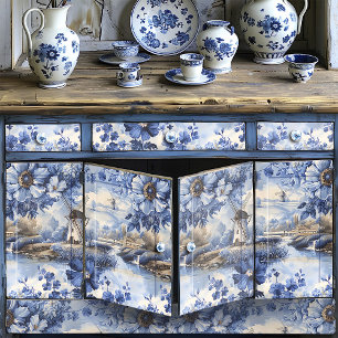 Delft Blue Windmills Wild Rose Vintag Decoupage Seidenpapier