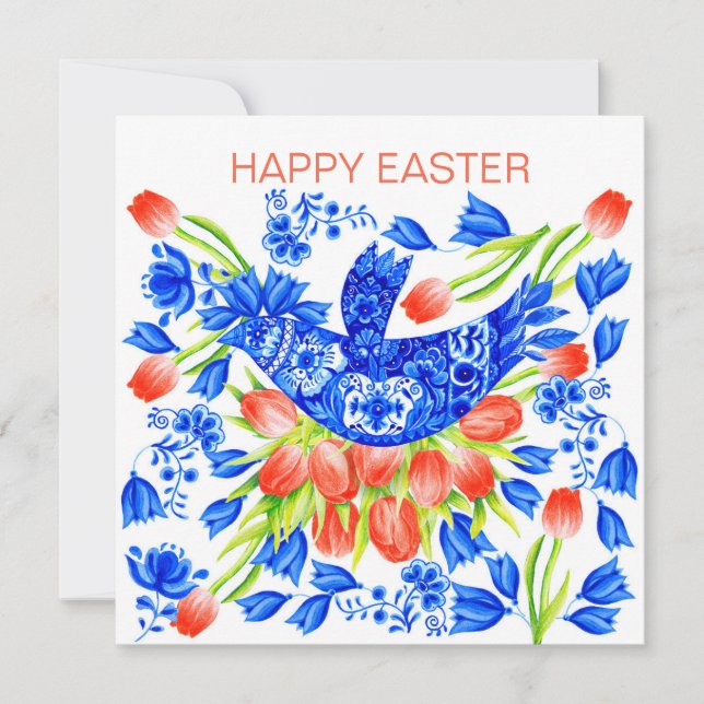 Delft Bluebird und Tulips Card Feiertagskarte (Vorderseite)