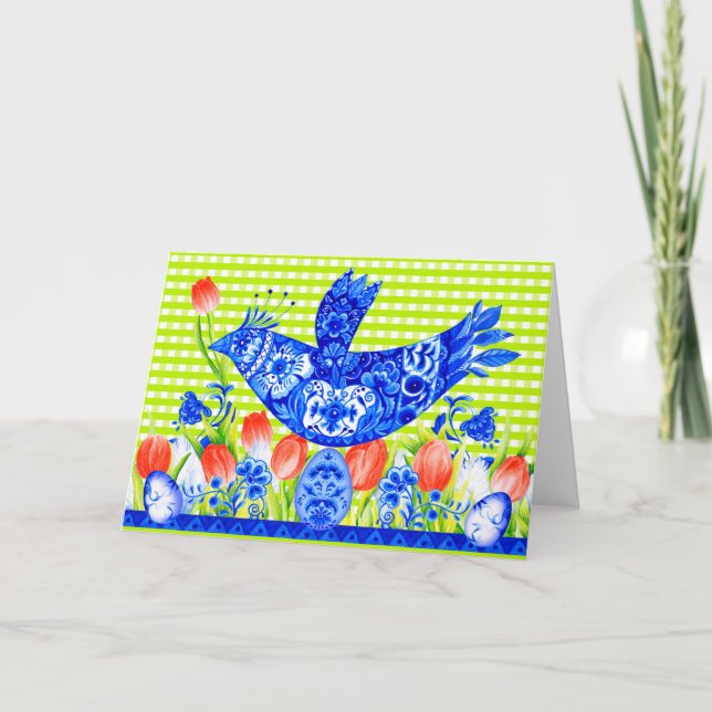 Delft Bluebird und Tulips Grußkarte Karte (Vorderseite)