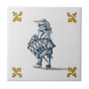 Delft Drummer Tile c 1890 in Blau, Grau und Gelb Fliese