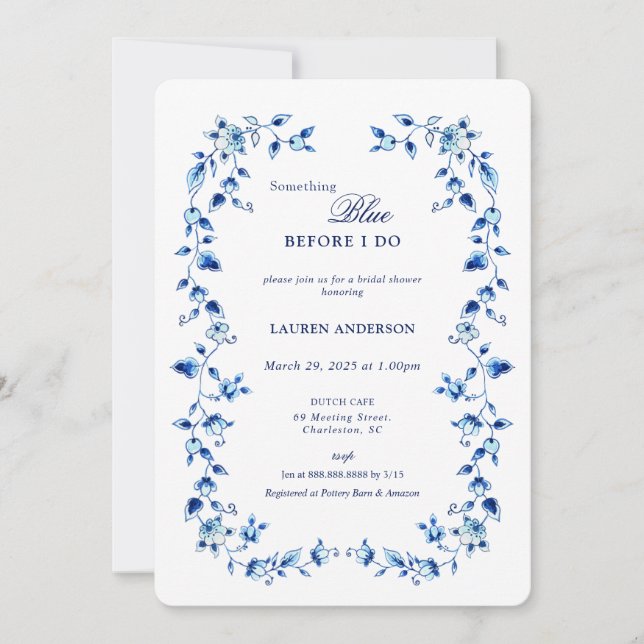 Delft etwas Blau, bevor ich Brautparty Einladung (Vorderseite)