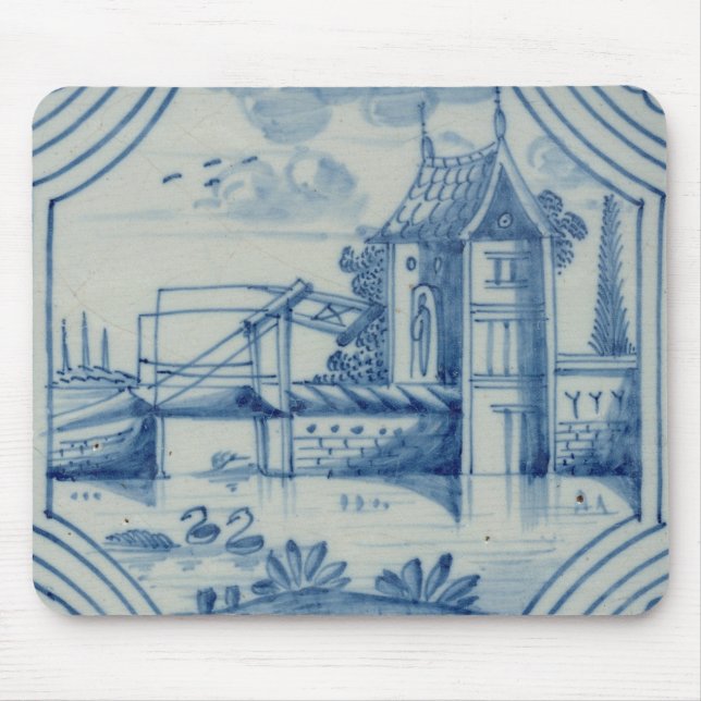 Delft-Fliese, die einen Drawbridge über einem Mousepad (Vorne)