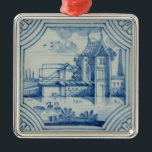 Delft-Fliese, die einen Drawbridge über einem Silbernes Ornament<br><div class="desc">Bild: 56463 Delft Fliese,  die einen Drawbridge über einem Kanal,  19. Jahrhundert zeigt. Niederländische Schule,  (19. Jahrhundert). Privatsammlung,  die Stapleton Sammlung.  Kunst,  schöne Kunst.</div>