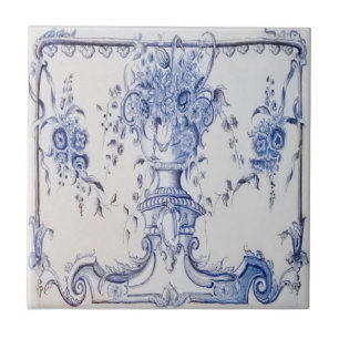 Delft-Fliese mit Blumenurne - Blau und Weiß Fliese