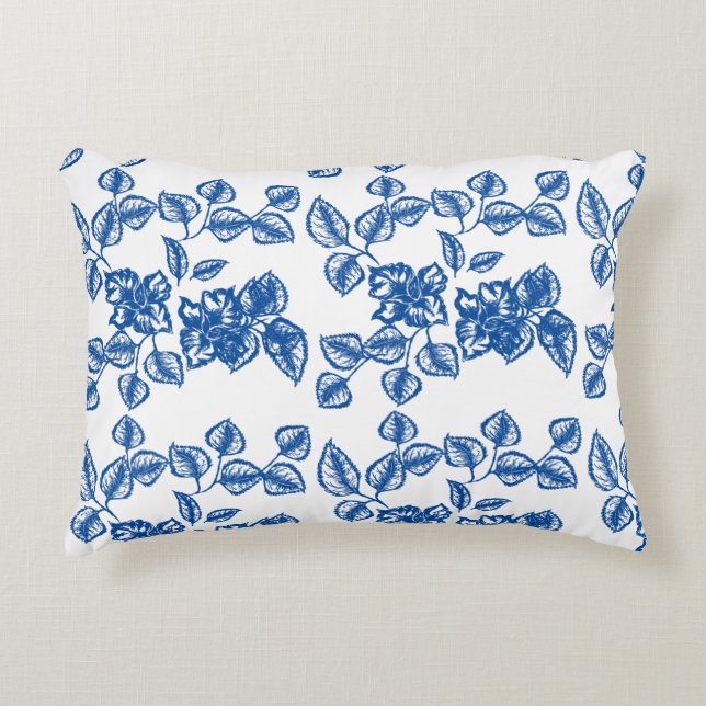 Delft-LIke Blue Floral Print Dekokissen (Vorderseite)