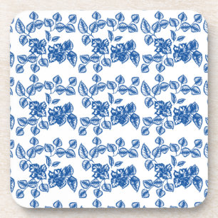 Delft-LIke Blue Floral Print Getränkeuntersetzer