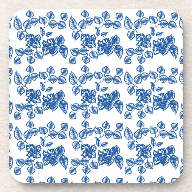 Delft-LIke Blue Floral Print Getränkeuntersetzer (Vorderseite)