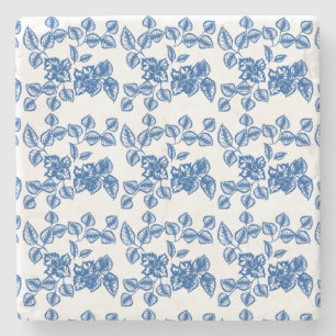 Delft-LIke Blue Floral Print Steinuntersetzer