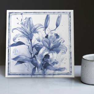 Delft-Lilien-Wanddekoration Art Nouveau Aquarell Fliese
