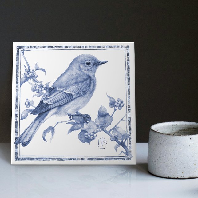 Delft Mountain Bluebird Art Nouveau Spring Bird Fliese (Von Creator hochgeladen)