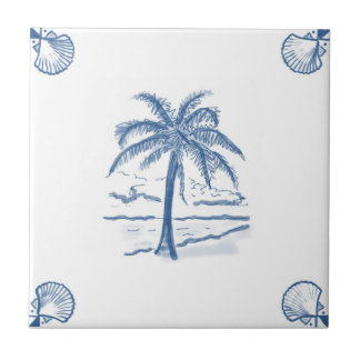 Delft-Palme-Fliese mit Muschel-Ecken Fliese