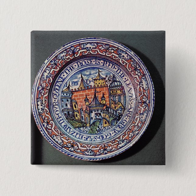 Delft-Platte mit Ansichten des Tower von London Button (Vorderseite)