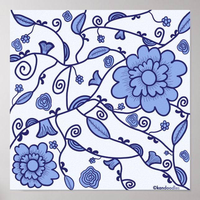 Delft Potterie Inspiriert Gemustertes Poster (Vorne)