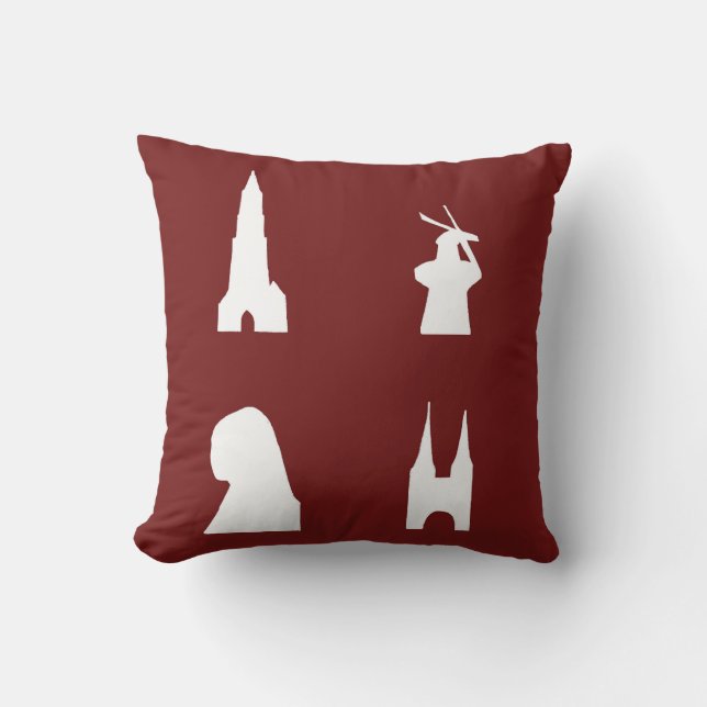 Delft-Silhouette auf Rot Kissen (Vorderseite)