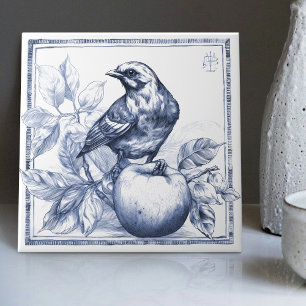 Delft Sparow Apple Art Nouveau Watercolor Deco Fliese