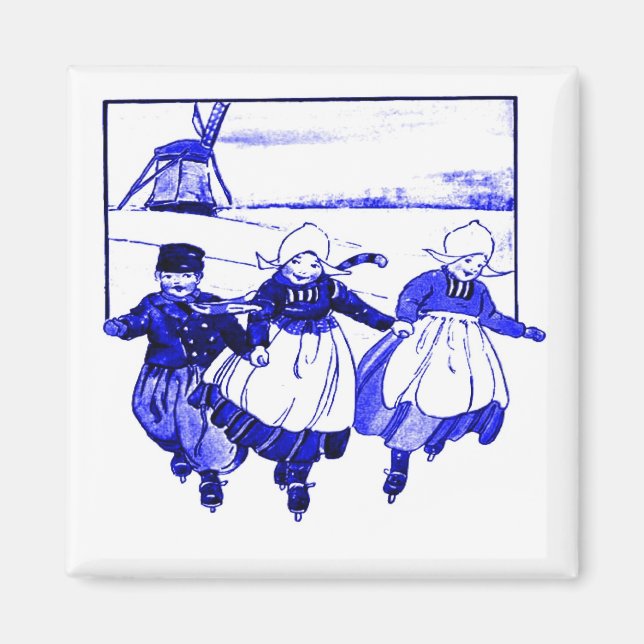 Delft Style, Blue Ducth Kids auf Skaten Magnet (Vorne)