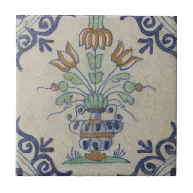 Delft Tile Antique Keramik Blume Pot Fliese (Vorderseite)