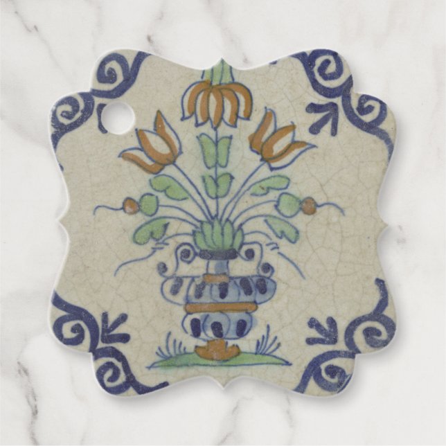Delft Tile Antique Keramik Blume Pot Geschenkanhänger (Vorderseite)
