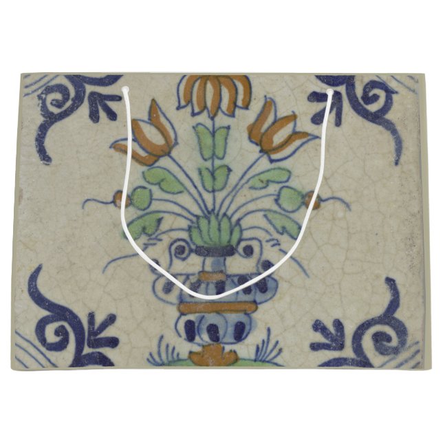Delft Tile Antique Keramik Blume Pot Große Geschenktüte (Vorderseite)
