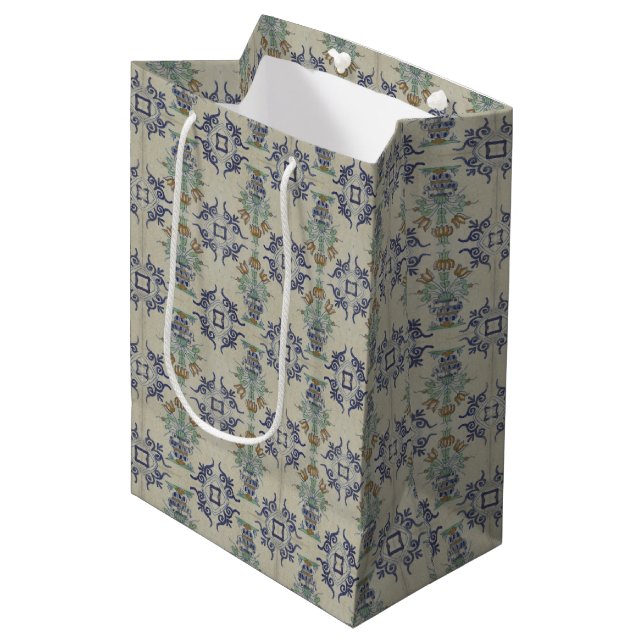 Delft Tile Antique Keramik Blume Pot Mittlere Geschenktüte (Vorderseite Schrägansicht)