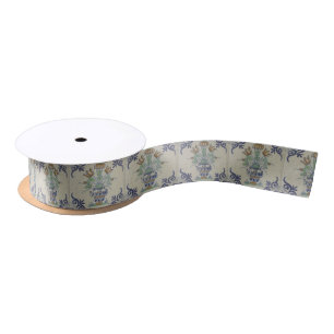 Delft Tile Antique Keramik Blume Pot Satinband