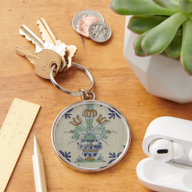Delft Tile Antique Keramik Blume Pot Schlüsselanhänger (Schreibtisch)