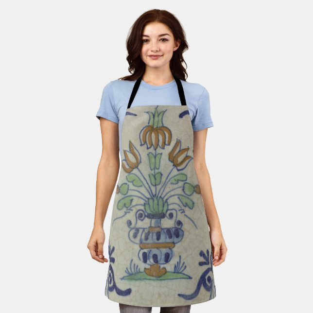 Delft Tile Antique Keramik Blume Pot Schürze (Getragen)