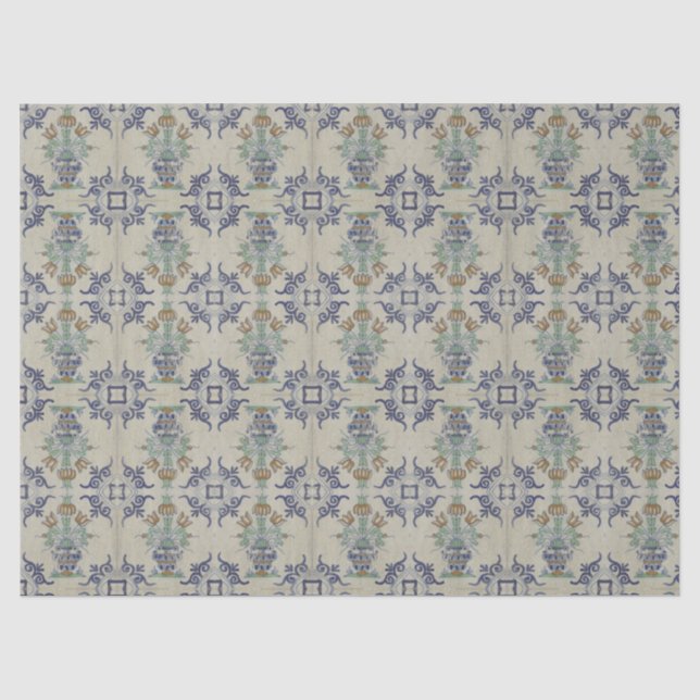 Delft Tile Antique Keramik Blume Pot Seidenpapier (Vorderseite)