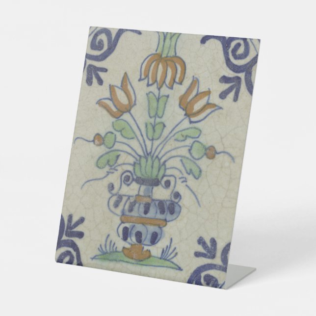 Delft Tile Antique Keramik Blume Pot Sockelschild (Vorderseite)