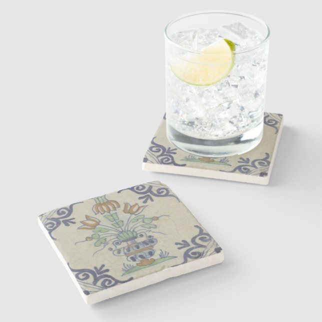 Delft Tile Antique Keramik Blume Pot Steinuntersetzer (Seitenansicht)