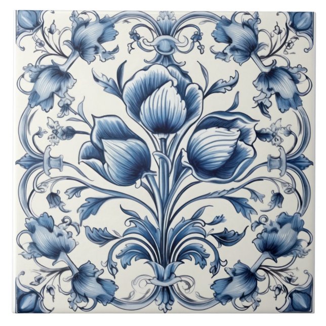 Delft Tile Blau und Weiß Tile Fliese (Vorderseite)