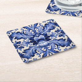 Delft Ware Blue Blume Rechteckiger Pappuntersetzer