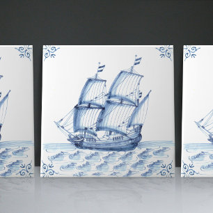 Delfter Blau holländischer Stil Fregatte Schooner Fliese