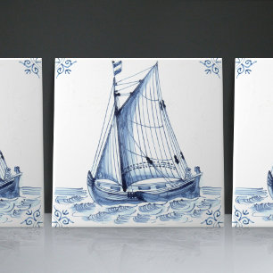 Delfter Blau holländischer Stil Fregatte Schooner Fliese