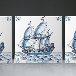 Delfter Blau holländischer Stil Fregatte Schooner Fliese