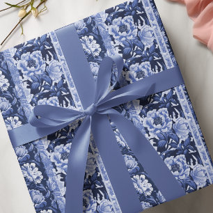 Delfter Blau-Weiß Antiquität Blumenmuster Geschenkpapier