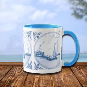 Delfter Blau-Weiß-Segelschiff-Kaffeetasse Tasse