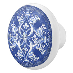 Delfter Blau-weiße Capri-Maiolica-Azulejo Keramikknauf