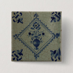 Delfter Blaue Fliese - Vasen mit Blumen und Blumen Button