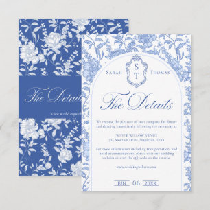 Delfter Blaues Florales Chinoiserie-Monogramm-Hoch Begleitkarte