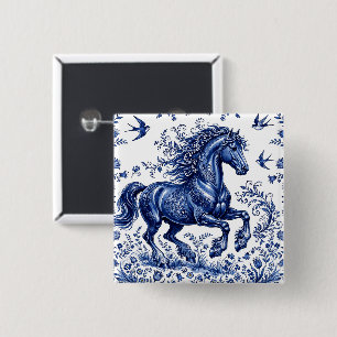 Delfter Delftware-Stil Friesenhengst auf der Wiese Button