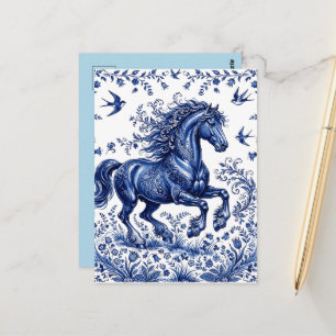 Delfter Delftware-Stil Friesenhengst auf der Wiese Postkarte