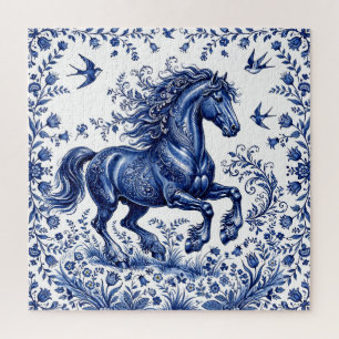 Delfter Delftware-Stil Friesenhengst auf der Wiese Puzzle