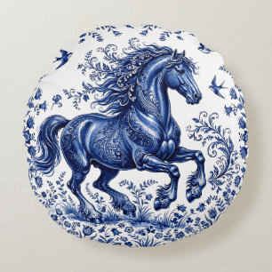 Delfter Delftware-Stil Friesenhengst auf der Wiese Rundes Kissen