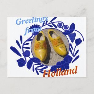 Delfter Muster und Holzschuhe Grüße aus Holland Postkarte