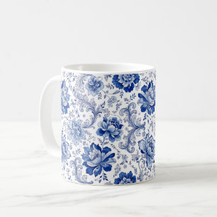 Delfter Stil Blau-Weiße Blüten Fantasievolle Fanta Kaffeetasse