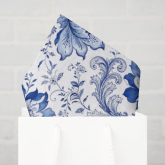 Delfter Stil Blau-Weiße Blüten Fantasievolle Fanta Seidenpapier