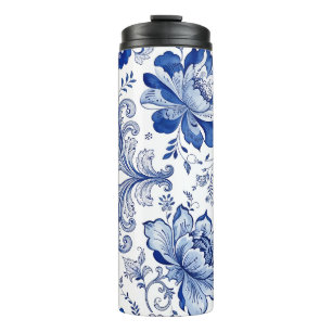Delfter Stil Blau-Weiße Blüten Fantasievolle Fanta Thermosbecher