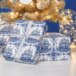 Delfter Stil Blau-Weißes Handelsschiff Geschenkpapier